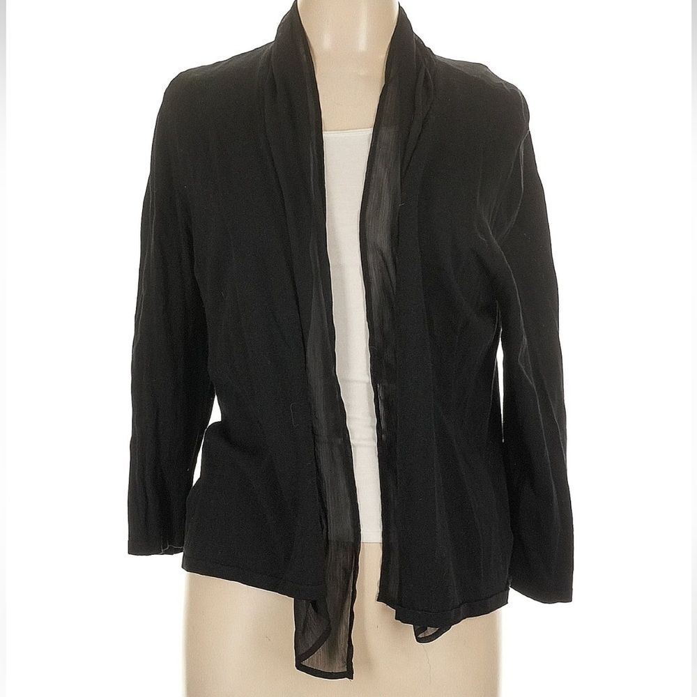 Kasper Lightweight Black Open Front Cardigan Size Large